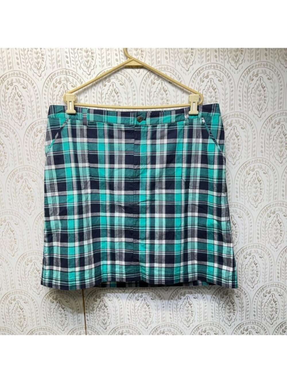 Cj Banks Plaid Skort Womens 20W Teal Navy Blue Casual Golf Active Mini Skirt